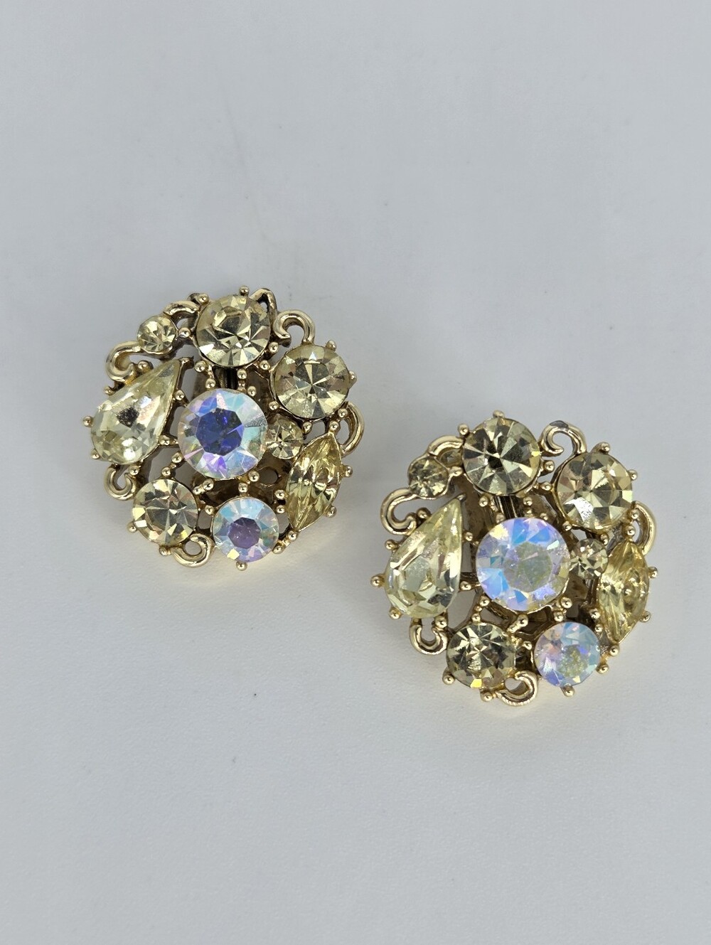 Vintage LISNER Aurora Borelies Rhinstone Clip-on Earrings 1960s